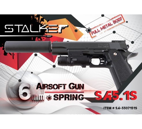 Пистолет пневматический спринговый Stalker SA5.1S (аналог Hi-Capa 5.1) + имитация глушителя по низким ценам в магазине Пневмач
